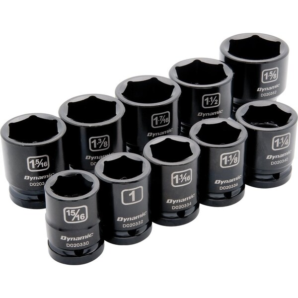Tools 3/4" Dr 10Pcs 6 Pt, Std L, Impact SAE Socket Set, 15/16"-1-5/8"